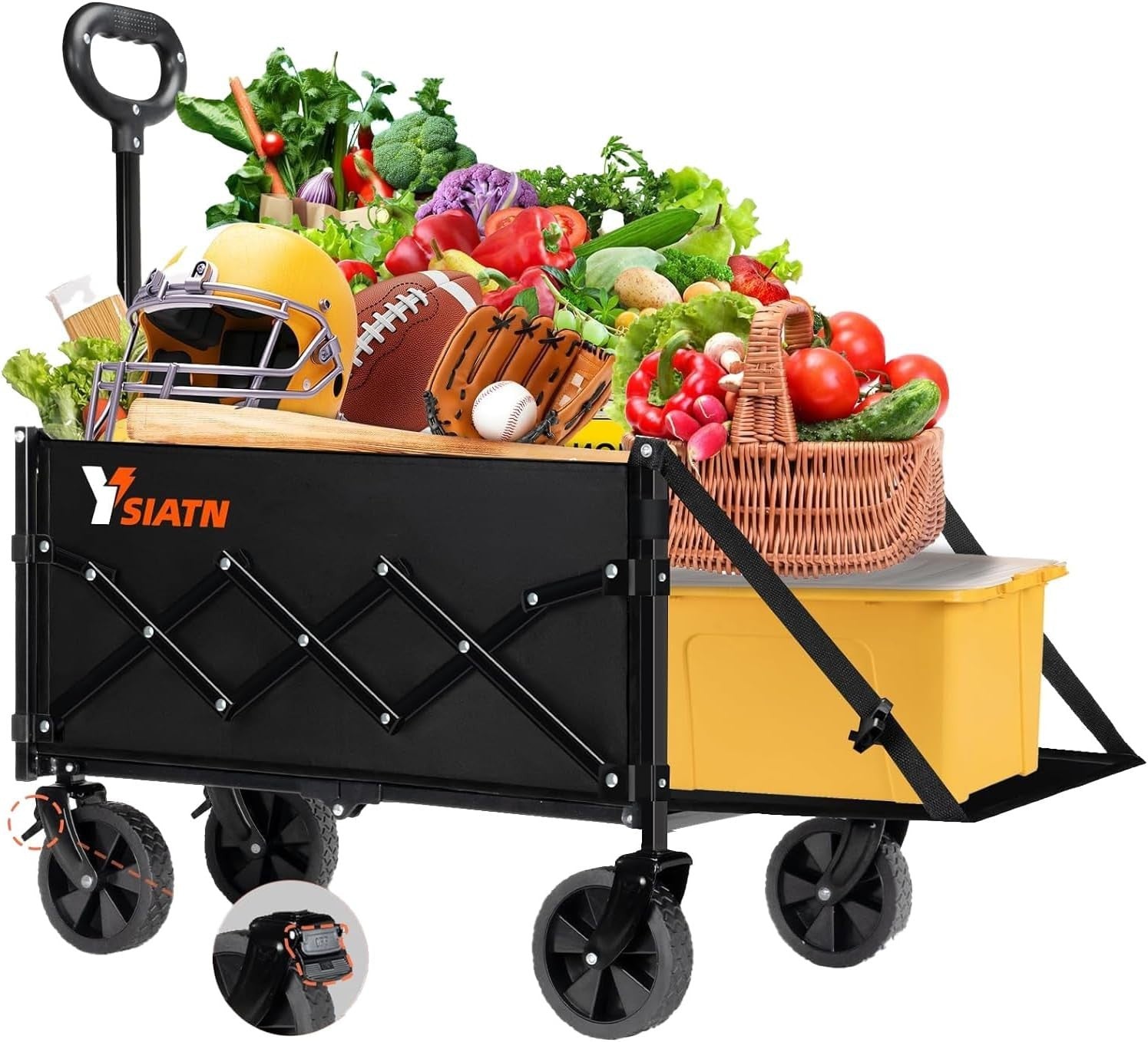 Black 100L Folding Wagon Tailgate Brake All-Terrain Camping Garden Trolley 136kg