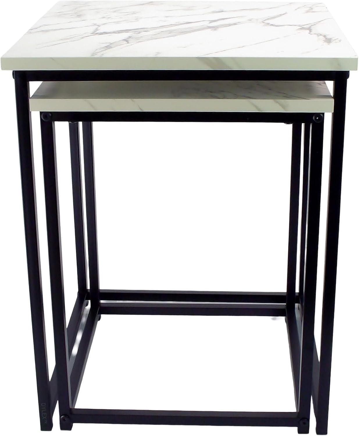 Nesting Coffee Side End Tables Set of 2 Black Marble Effect Metal Frame NEW