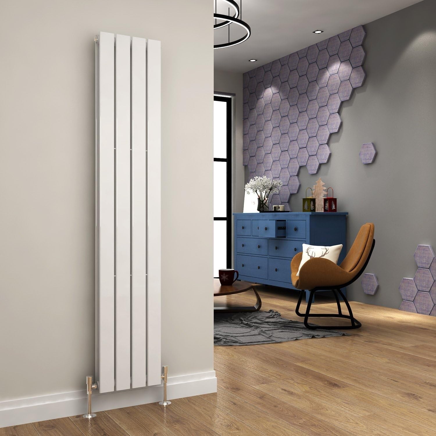 White Vertical Designer Radiator 1600x300mm Double Panel Central Heating