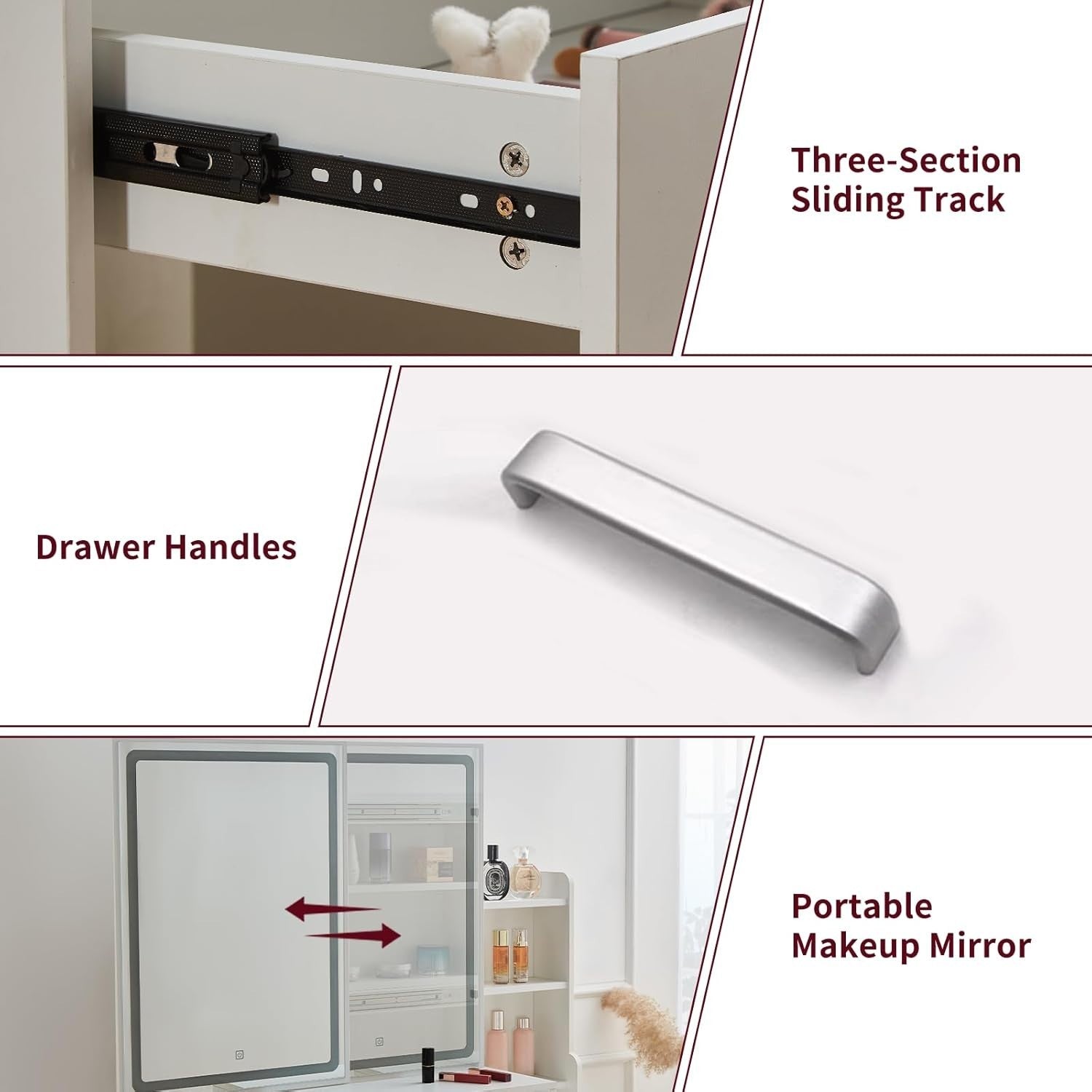 White Vanity Makeup Table Set LED Mirror Desk Stool Storage 4 Drawers