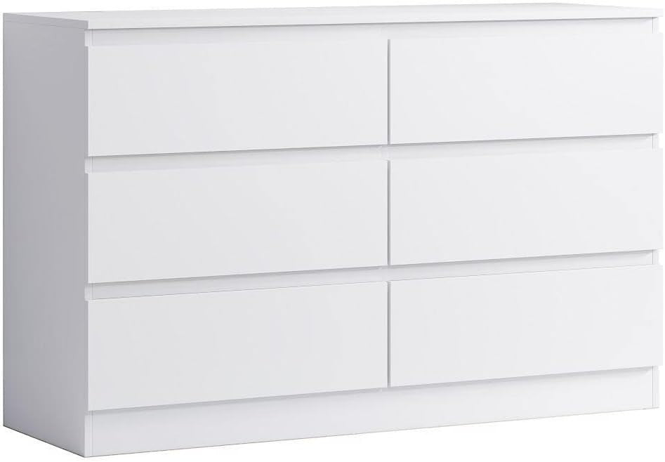 6 Drawer Chest White Storage Unit – Scratch Resistant, Bedroom & Office Use