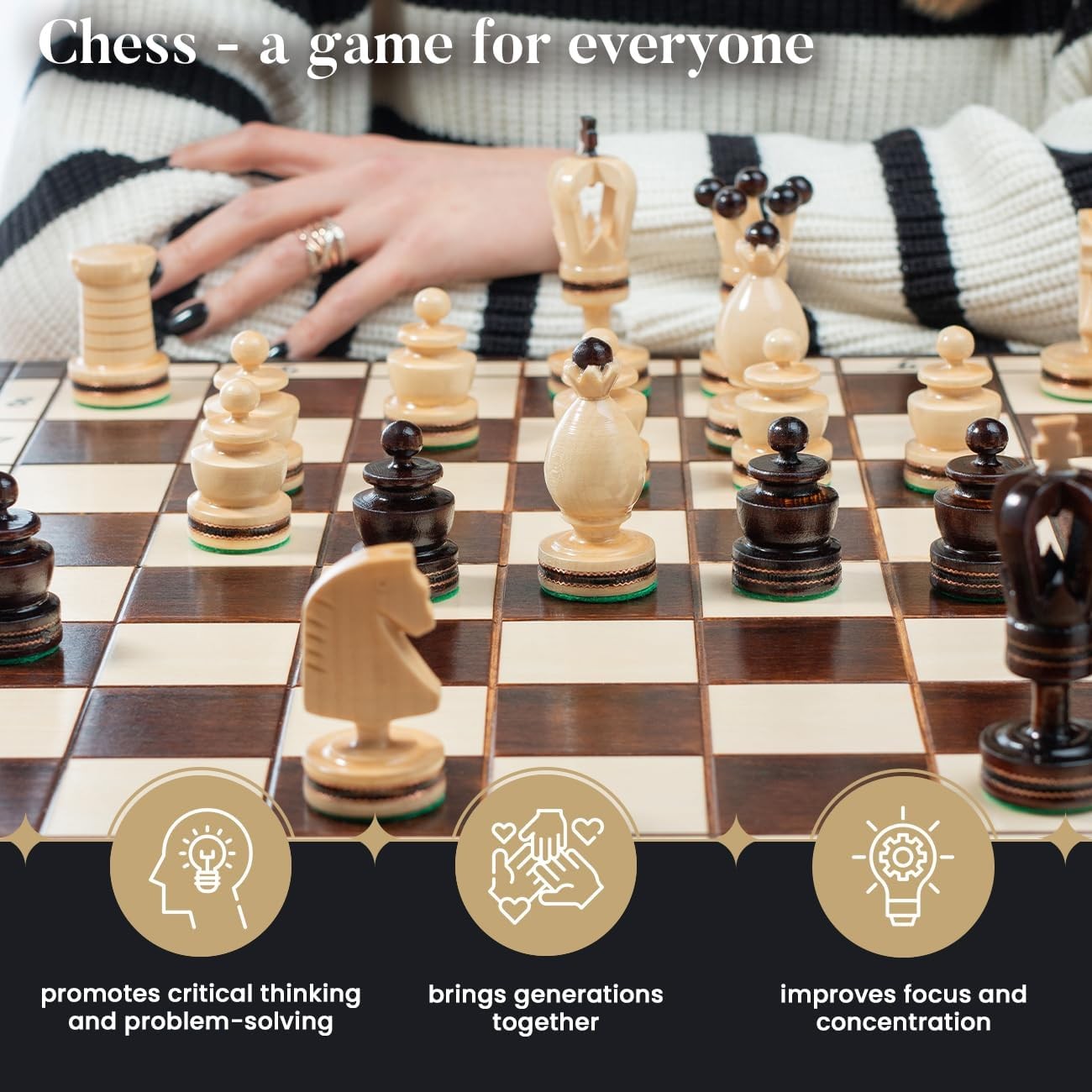 50cm Luxury Wooden Chess Set | ROYAL GAMBIT Design | Foldable Board & Pieces