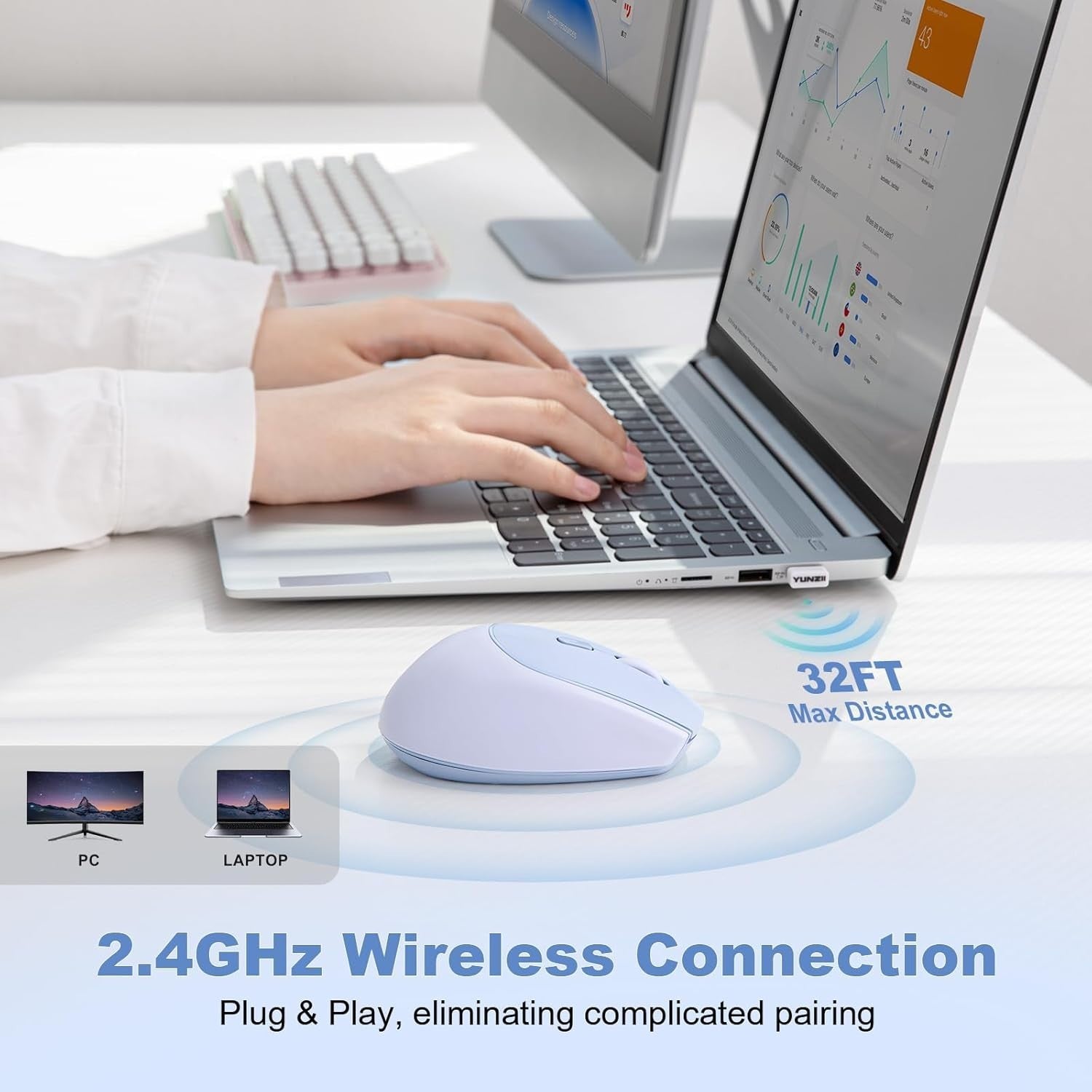 Silent Wireless Mouse 2.4GHz 1600 DPI Cute Portable Laptop PC