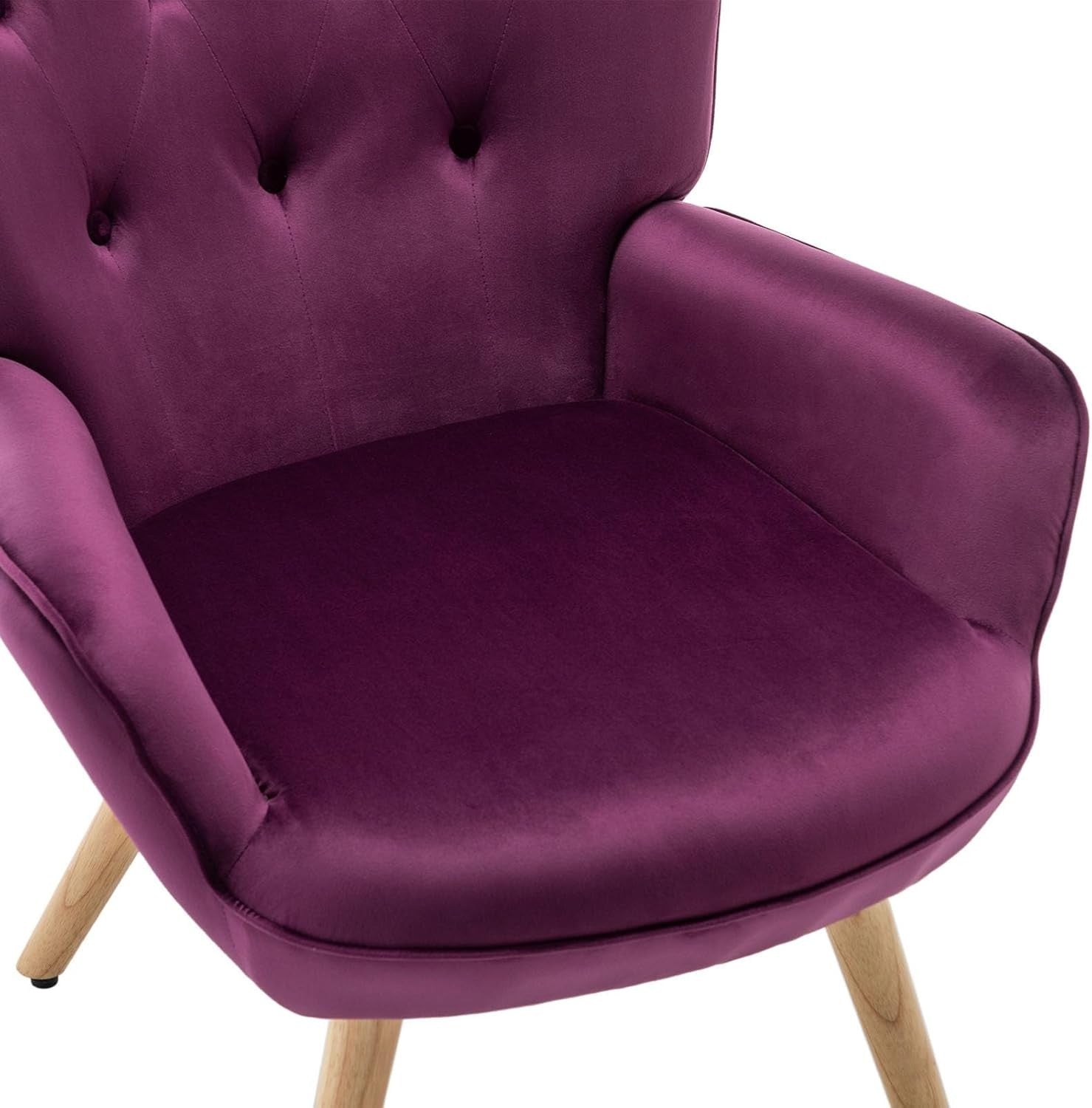 Purple Velvet Armchair with Footstool, Comfy Reading Lounge Chair Set