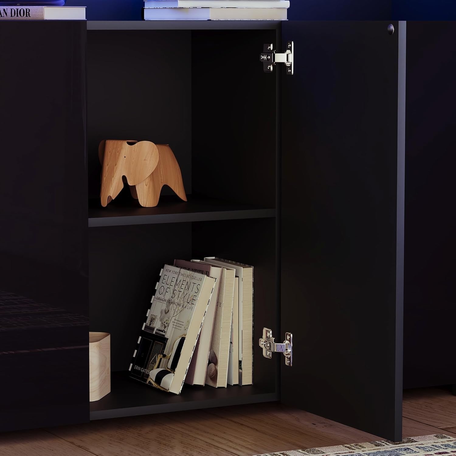 Modern Black LED Sideboard 3 Doors 3 Drawers RGB Lighting Storage Cabinet