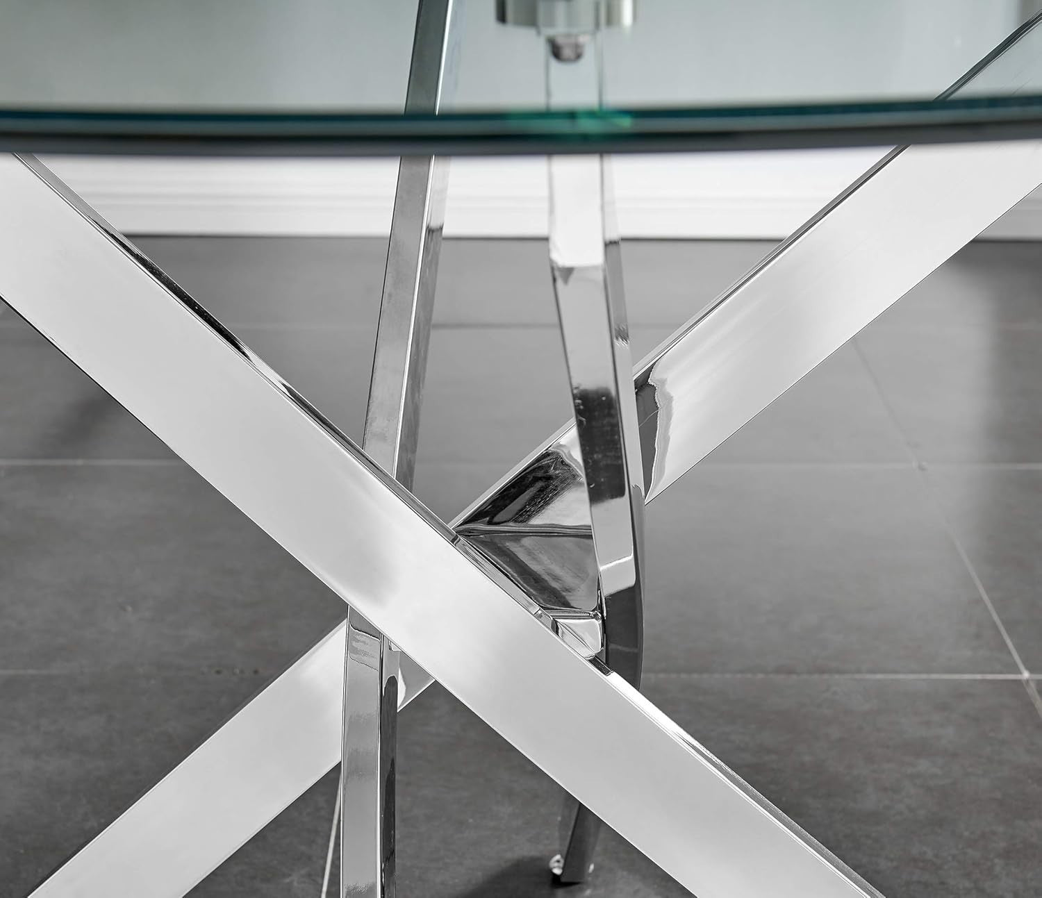 Modern 100cm Round Glass Dining Table with Chrome Cross Legs – Compact