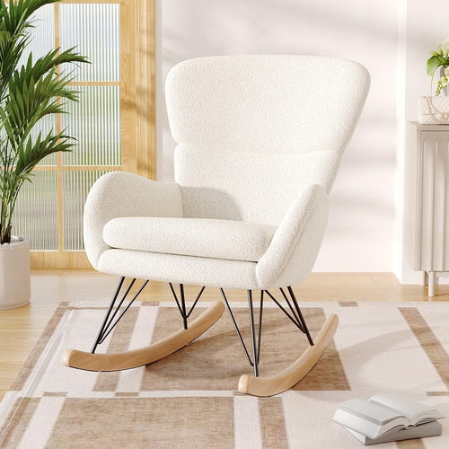 Cozy High Back Velvet Rocking Chair with Cushioned Seat & Durable Frame