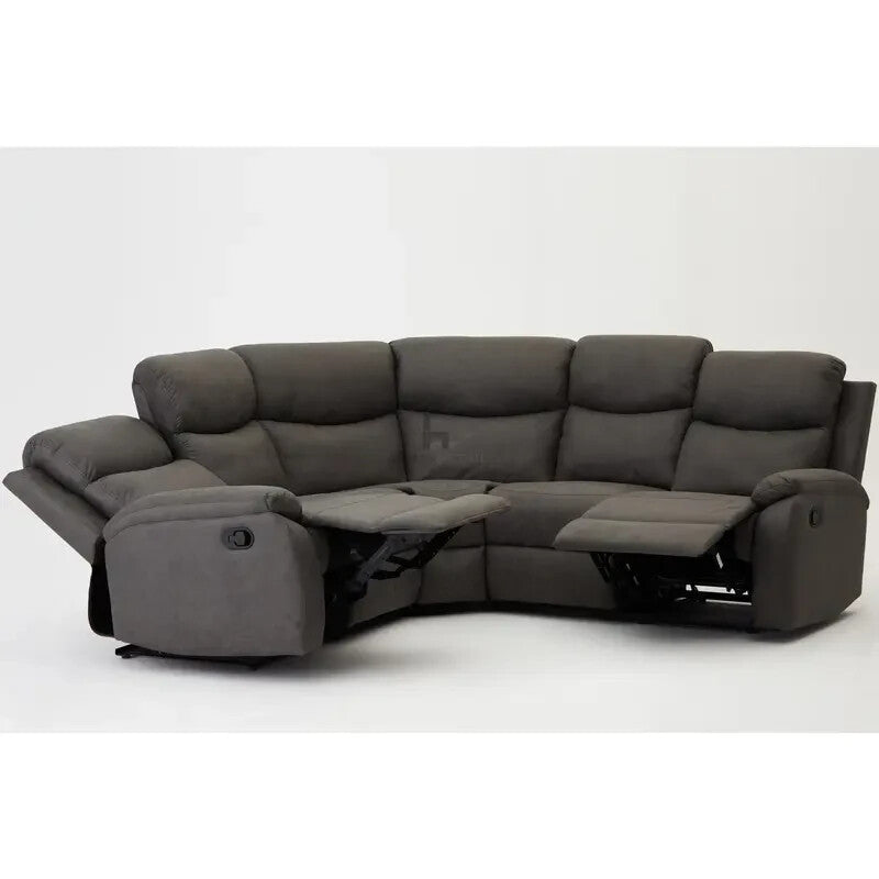5 Seater Corner Recliner Sofa L-Shaped Grey Faux Leather Lounge Suite