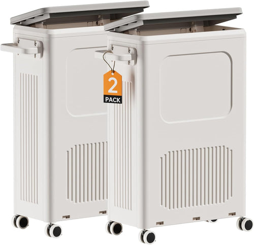 2-Pack 50L Slim Laundry Baskets with Lid & Wheels | Narrow Rolling Hampers Set
