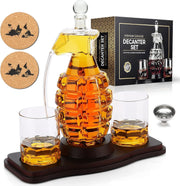 Bomb Whiskey Decanter Set 850ml with Glasses & Wooden Stand | Gift for Men