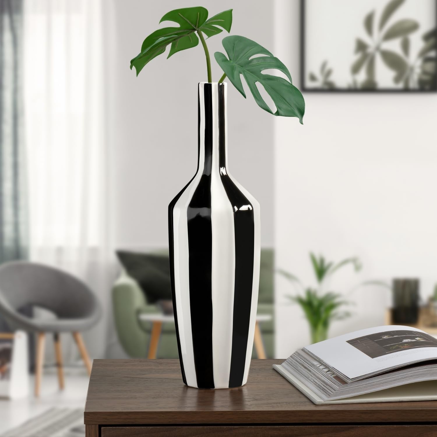 Tall Black White Ceramic Vase 15 Inch Modern Floor Table Home Decor