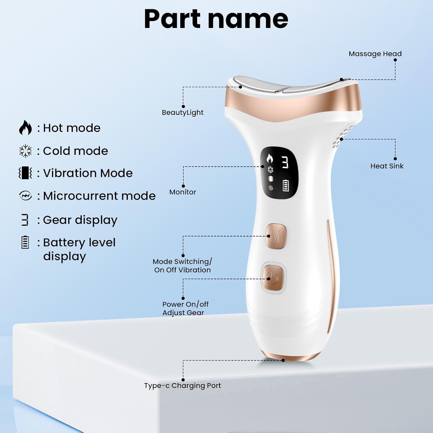 Hot Cold EMS Face Massager LED Skin Lifting Anti Wrinkle Tool
