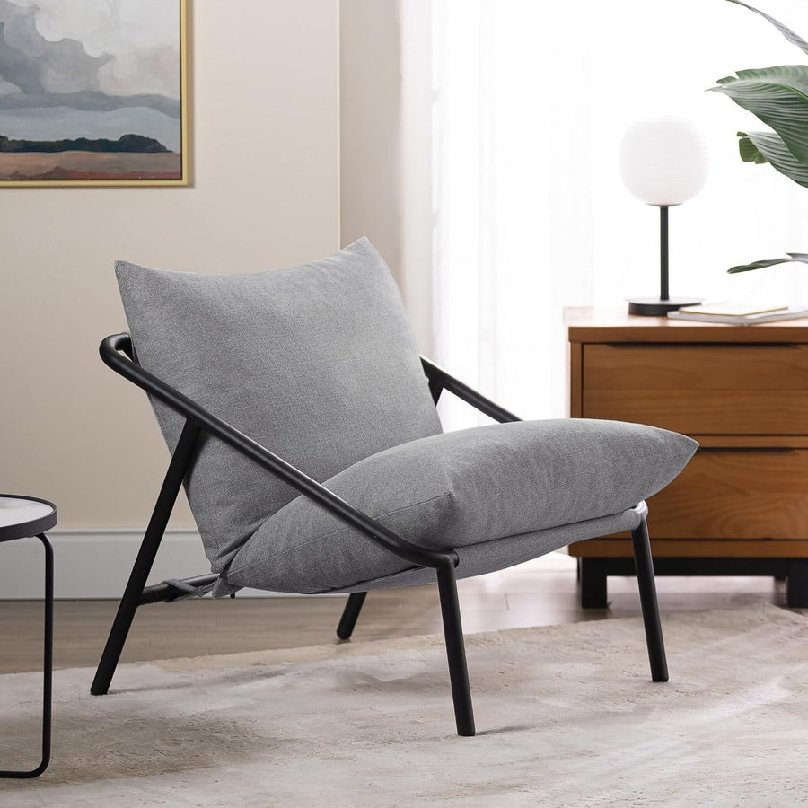 Grey Metal Frame Accent Chair | Shredded Foam Lounge Armchair, Modern