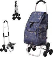 Foldable 2-in-1 Stair Climber Shopping Trolley 6-Wheel Cart w/ Detachable Bag