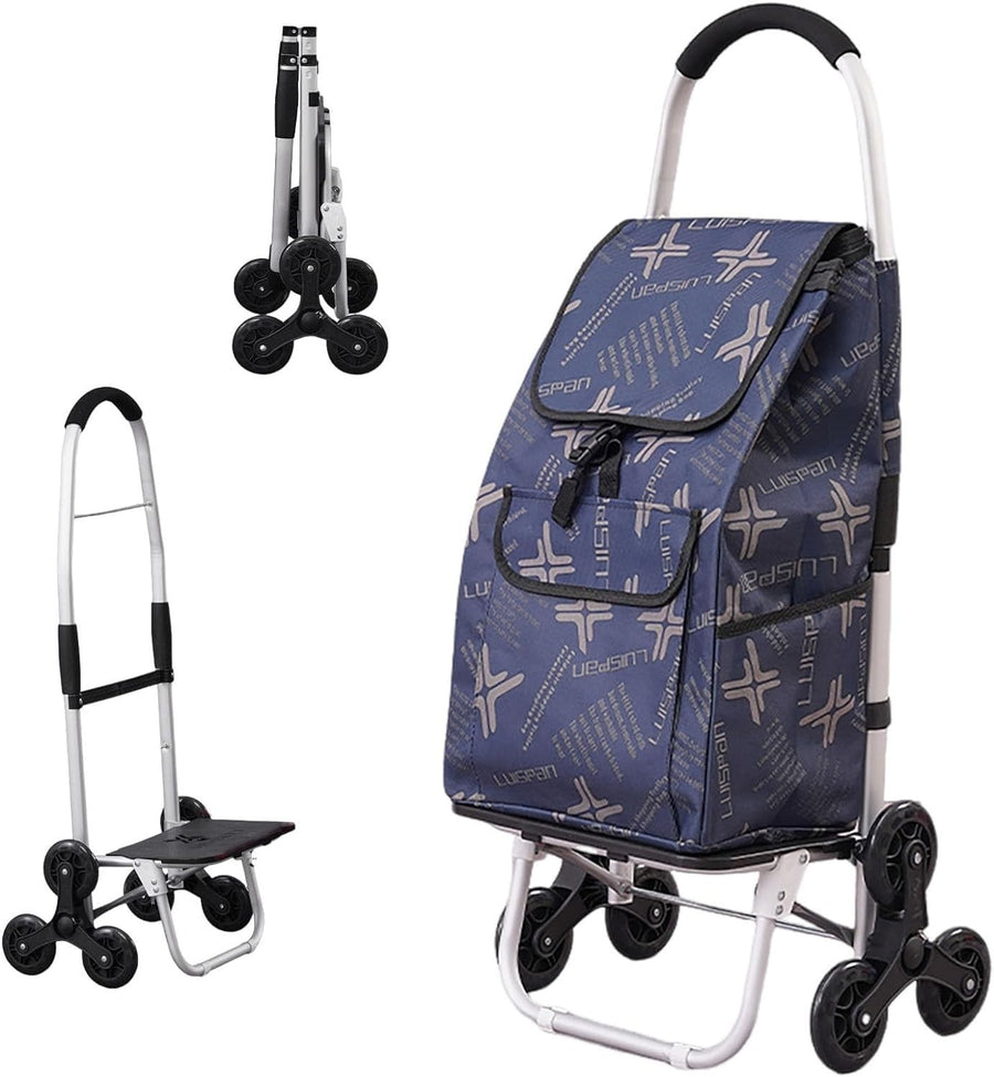 Foldable 2-in-1 Stair Climber Shopping Trolley 6-Wheel Cart w/ Detachable Bag