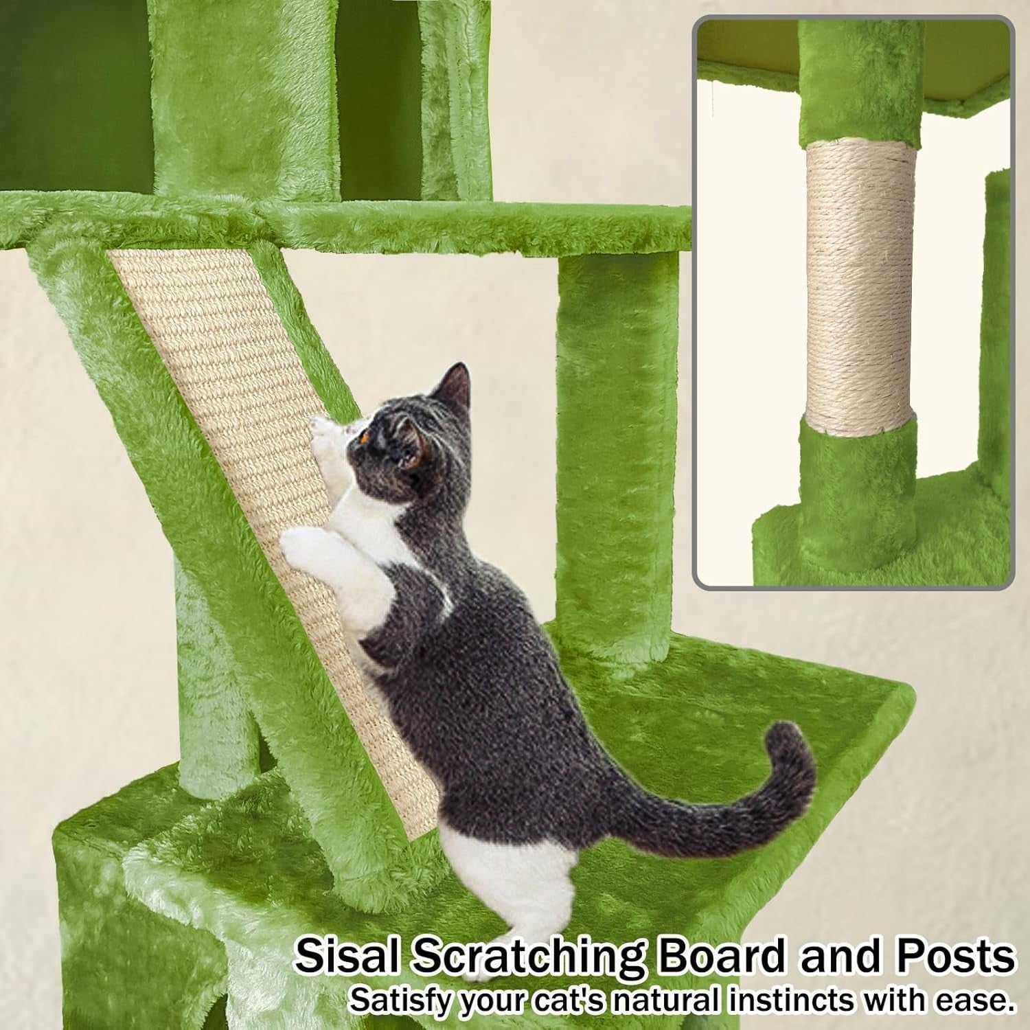 Large Cat Tree Tower 177cm Multi Level Hammock Sisal Scratching Posts