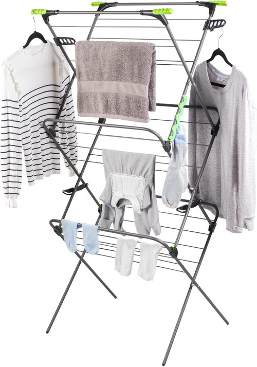 3 Tier Clothes Airer Folding Drying Rack Indoor Outdoor Large 27m Capacity