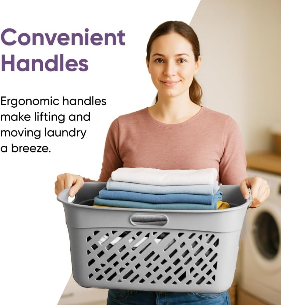 45L White Mosaic Laundry Basket with Ventilation, Lightweight & Durable