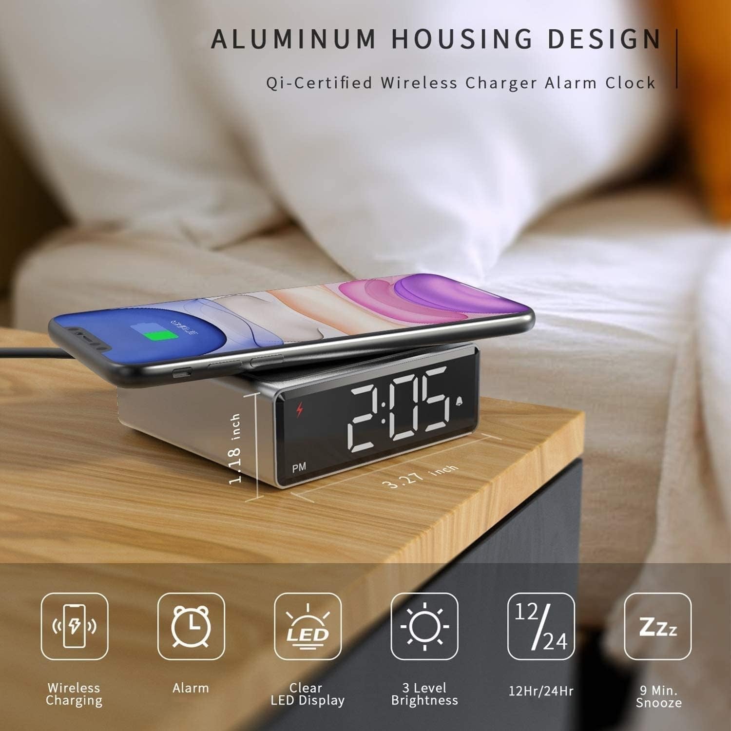 Rose Gold Digital Alarm Clock Radio FM LED Display Noise Reduction