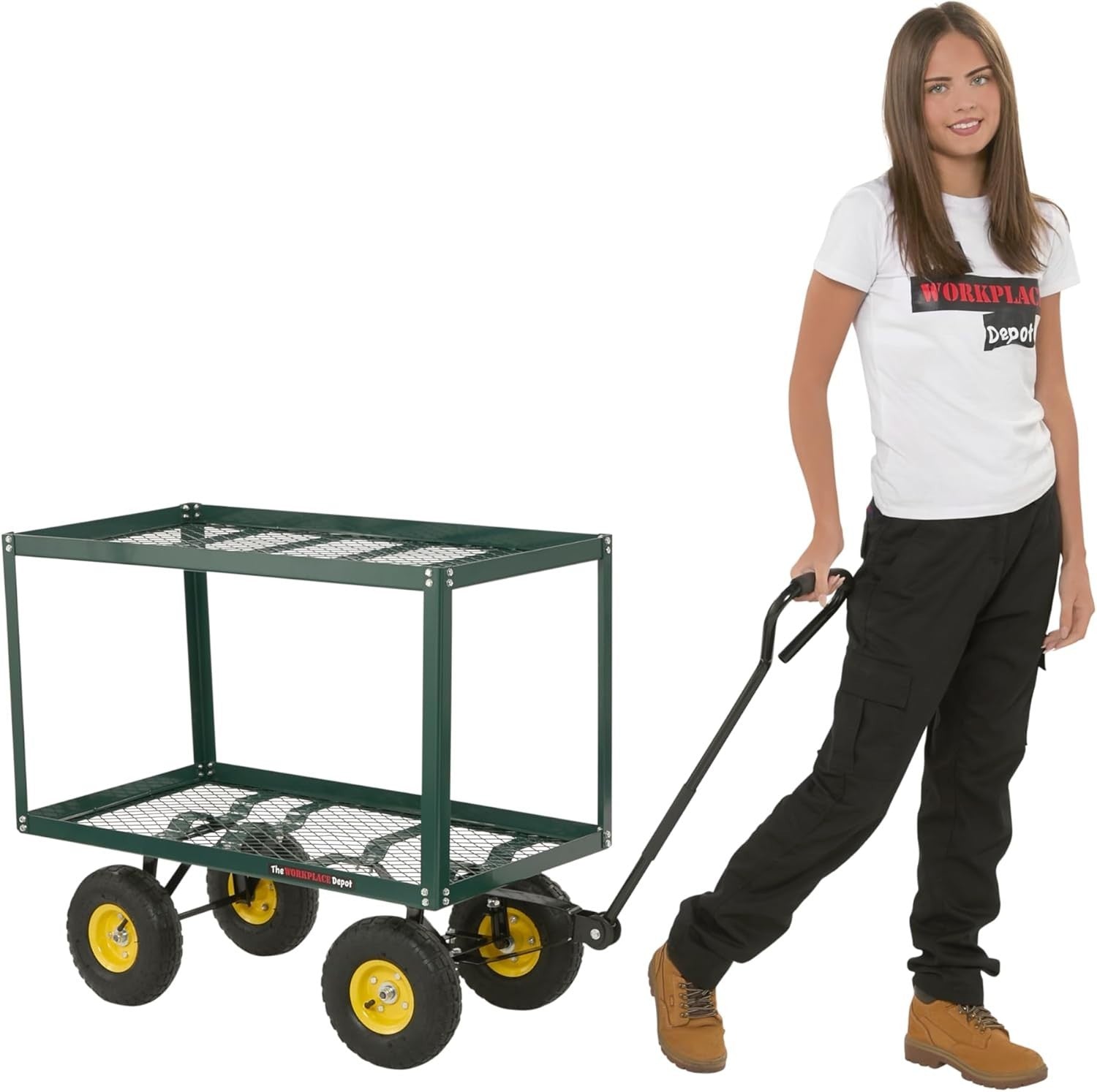Heavy Duty Garden Trolley Cart 200kg Load Off-Road Wheels Metal Utility Wagon