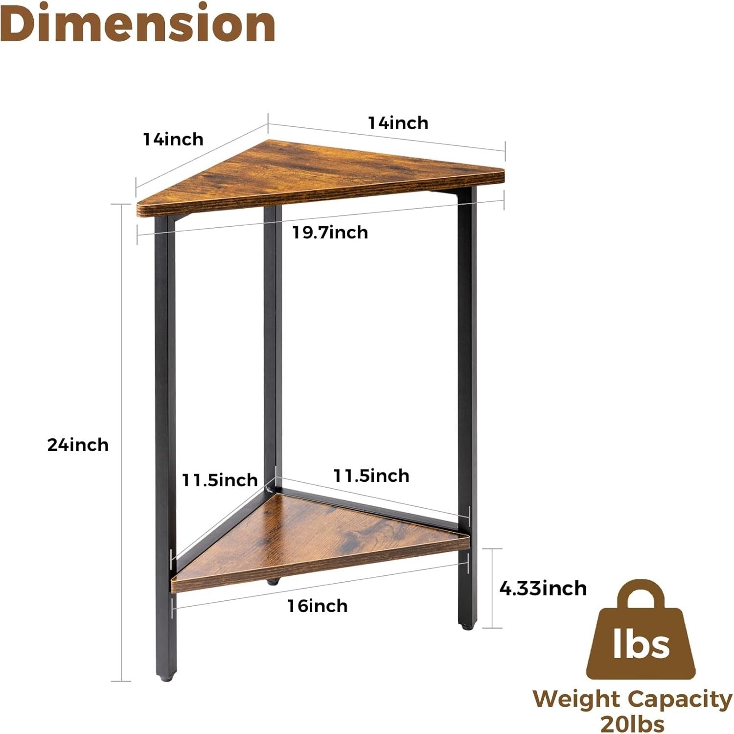 Space-Saving Triangle End Table with Magazine Rack – Durable Corner Nightstand