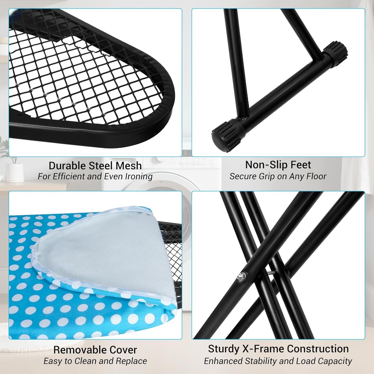 Large Ironing Board Adjustable Height Anti Slip with Iron Rest 132x33cm