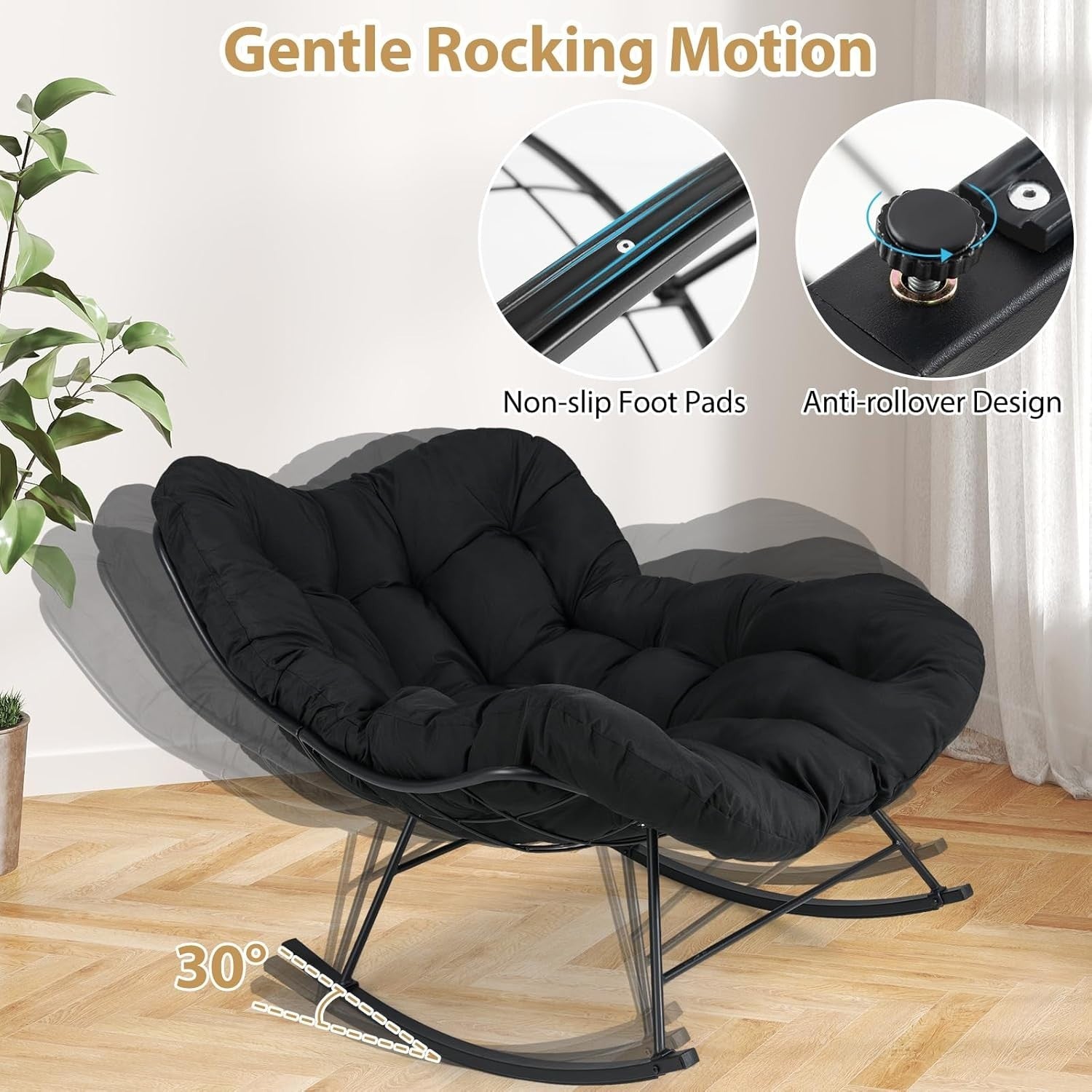 Oversized Egg Rocking Chair Outdoor Indoor Thick Cushion Comfy Seat