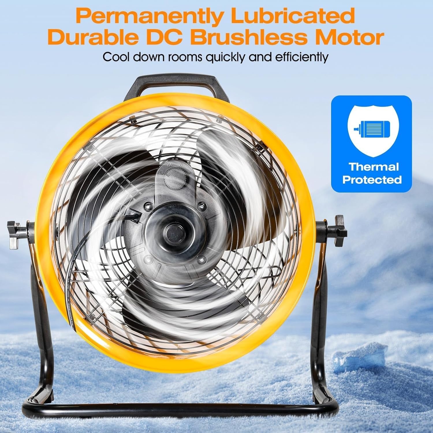 16" Turbo Floor Fan Yellow 3-Speed High Velocity Adjustable Tilt Air Circulator