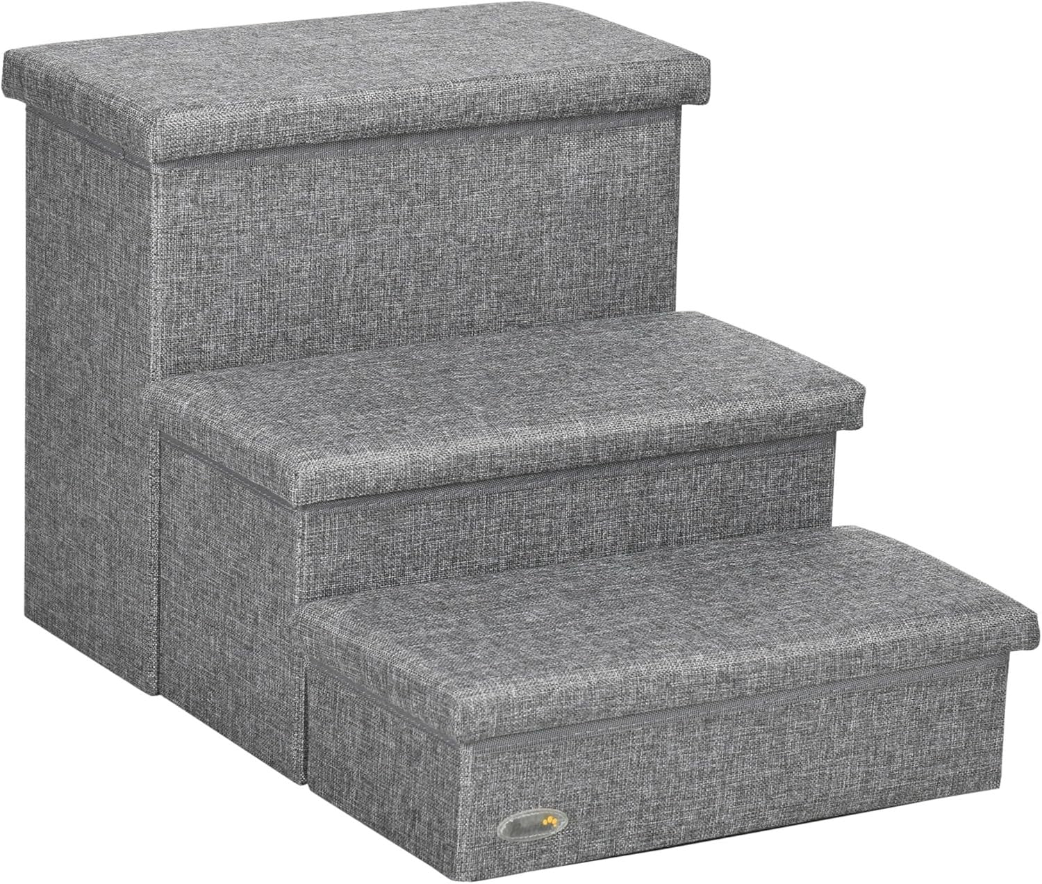 Light Grey 3 Step Dog Stairs with Storage Boxes Pet Steps 63.5cm