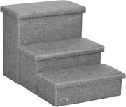 Light Grey 3 Step Dog Stairs with Storage Boxes Pet Steps 63.5cm