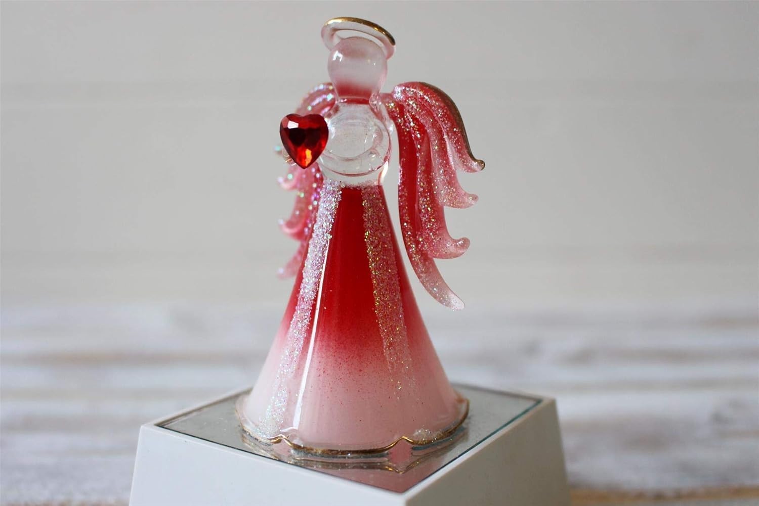 Crystal Glass Love Angel Light Up Ornament Pink LED Gift Decor Glitter Figurine