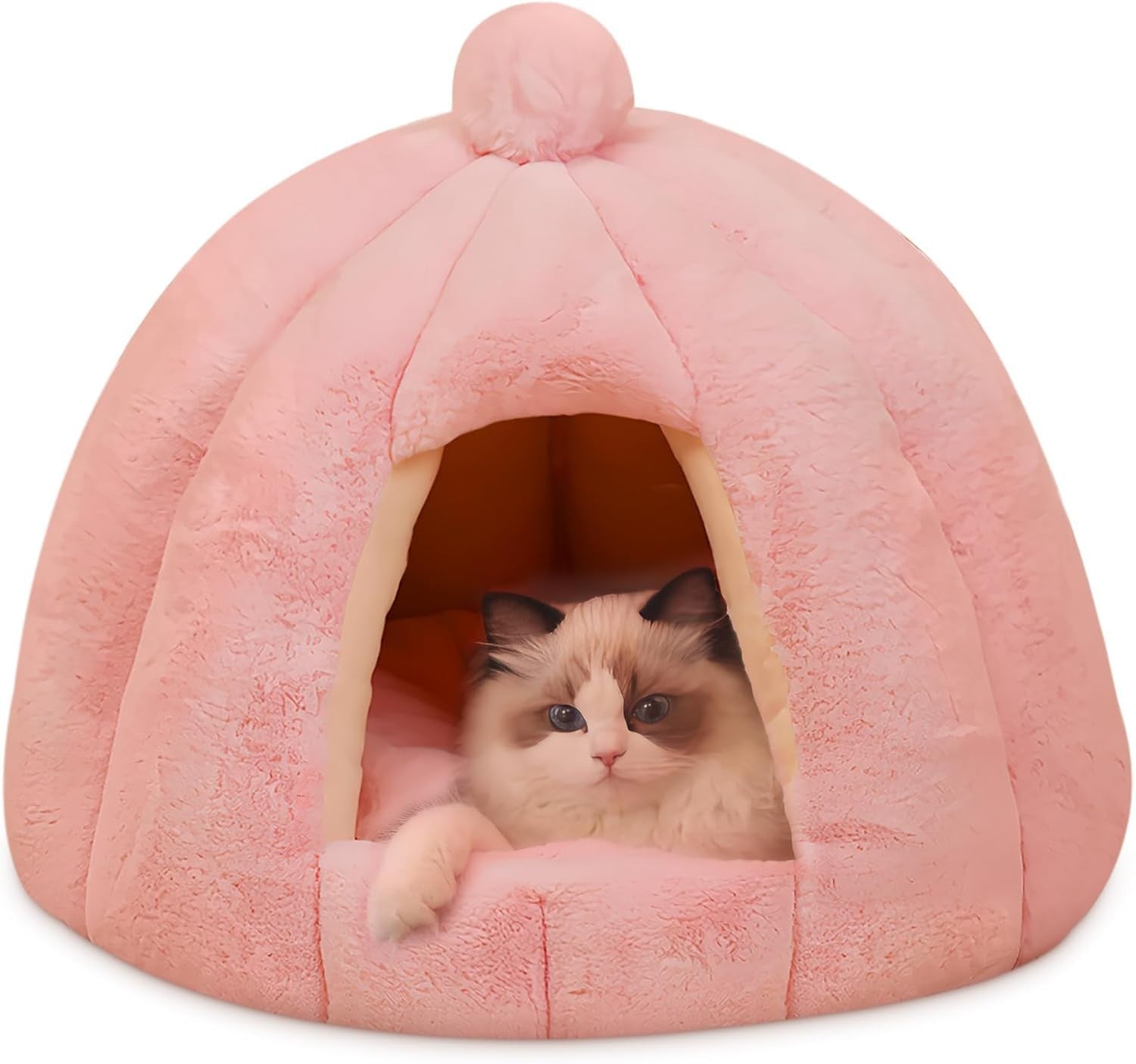 Dog Cat Cave Bed Igloo Pet Tent w Washable Cushion Cozy Warm M