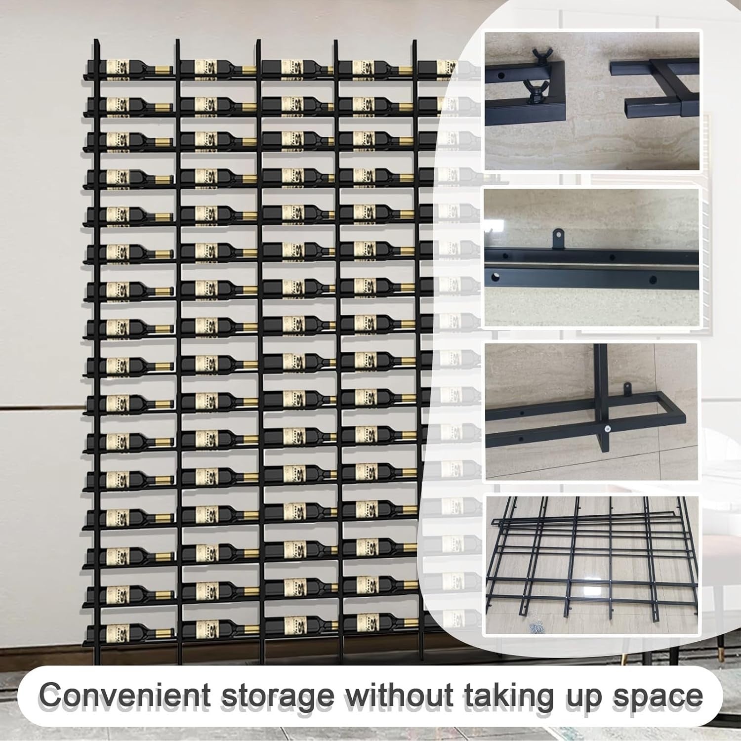 80 Bottle Wall Mounted Wine Rack Metal Wine Storage Display Black Home Bar Decor