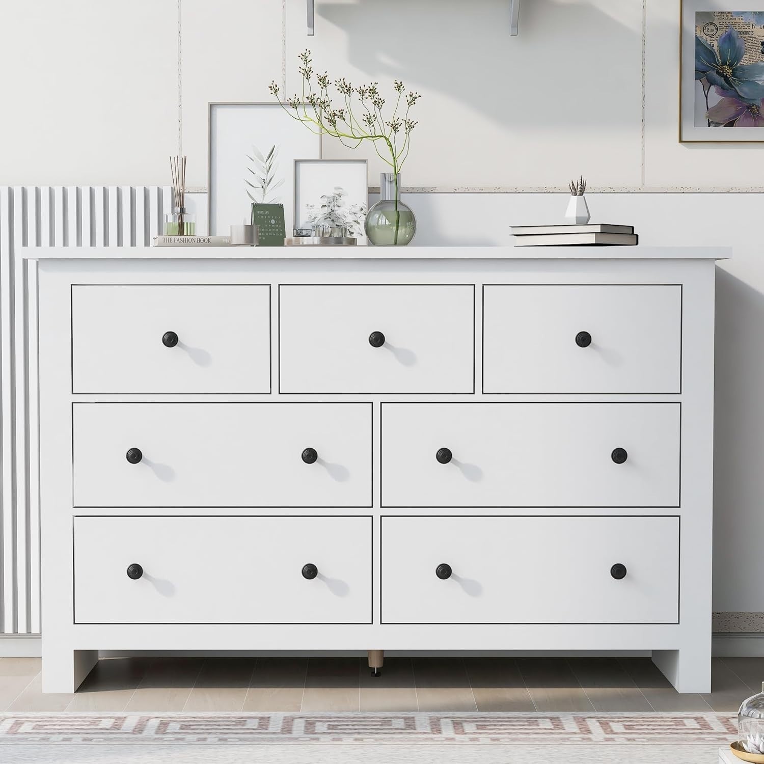 White 7 Drawer Chest Sideboard Cabinet for Bedroom, Living Room & Office