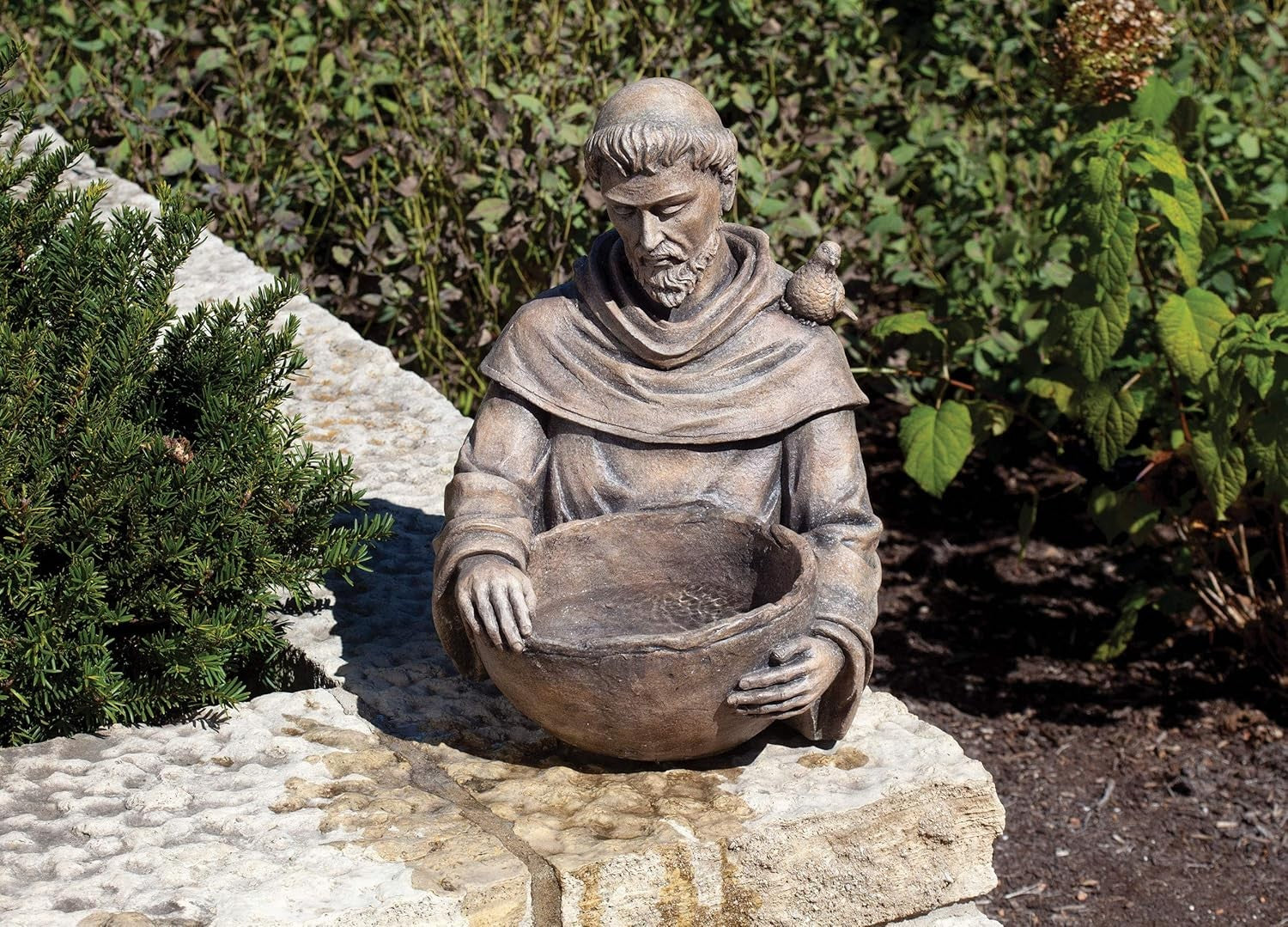 St Francis Garden Bird Bath Statue Resin Stone Outdoor Ornament 19"