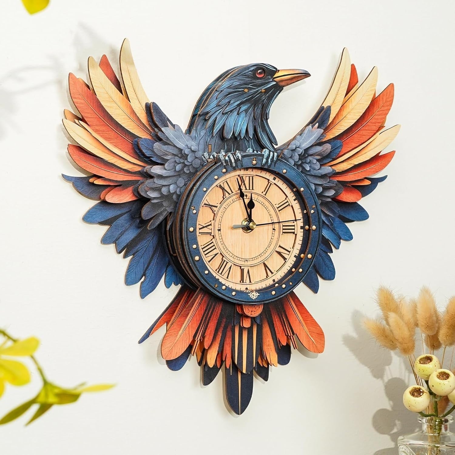 3D Wooden Crow Clock Kit – DIY Wall Clock with Pendulum & Chime