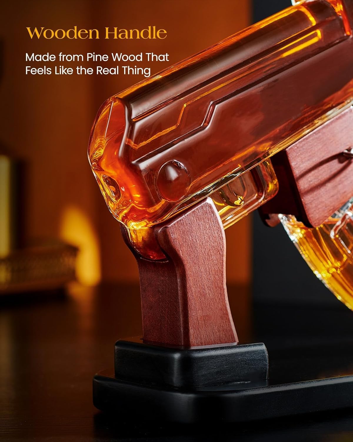 Gun Style Whiskey Decanter Set 17.6oz with Stand & 2 Glasses – Unique Gift for M