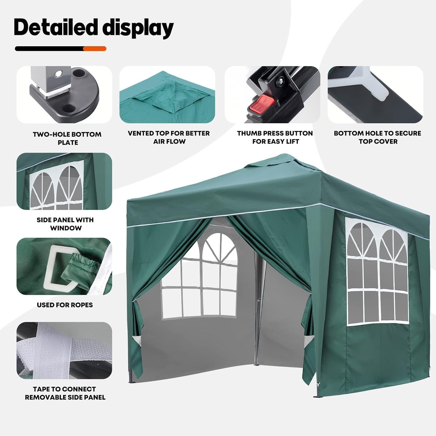 3x3M Green Pop Up Gazebo With Removable Sides Waterproof Outdoor Tent