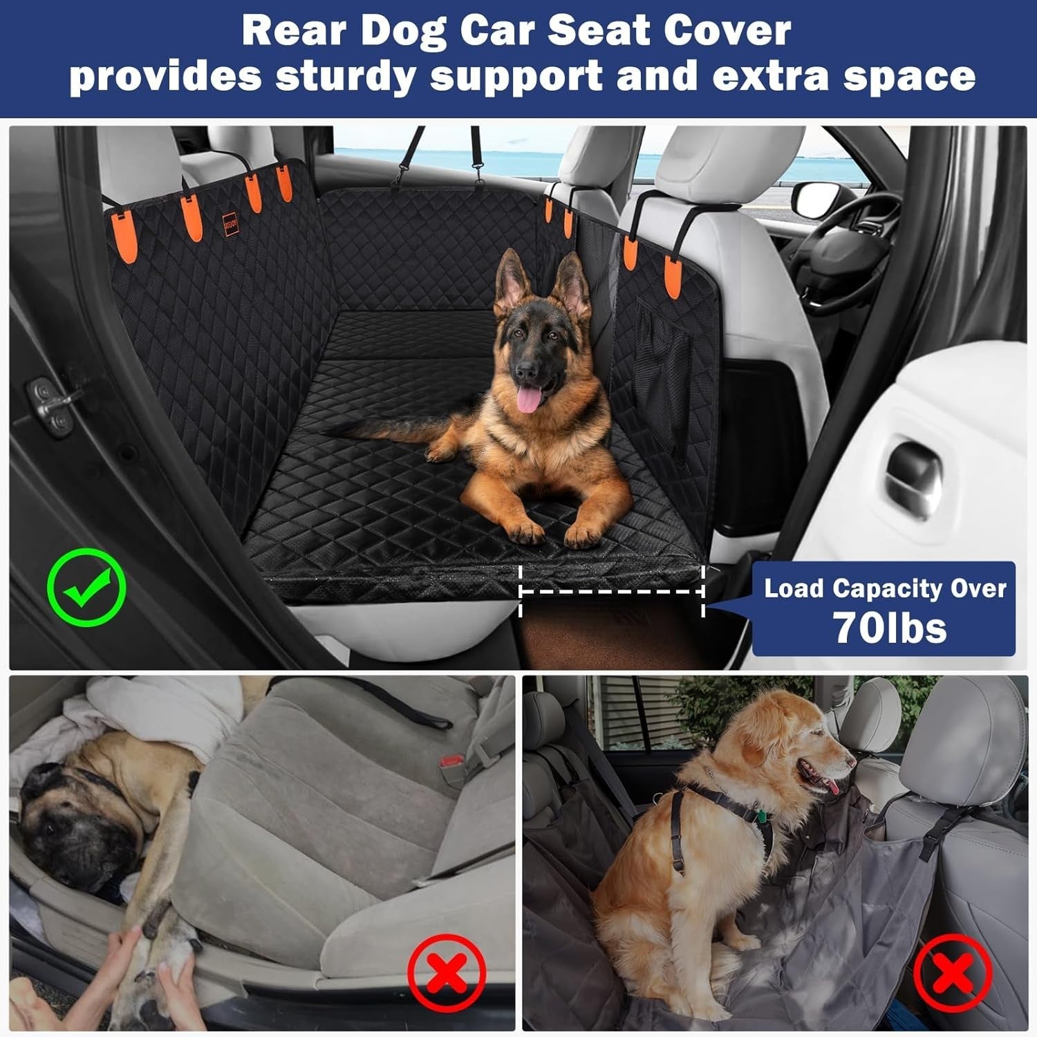 Dog Back Seat Extender Car Bed Waterproof Hard Bottom Non Slip Cover