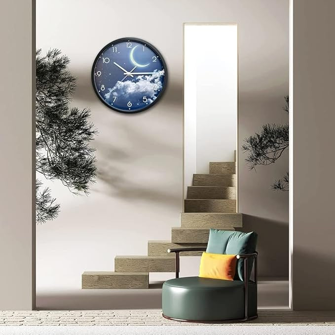 Blue Moon Luminous Wall Clock 30cm Silent Glow-in-Dark Night Sky Bedroom Decor