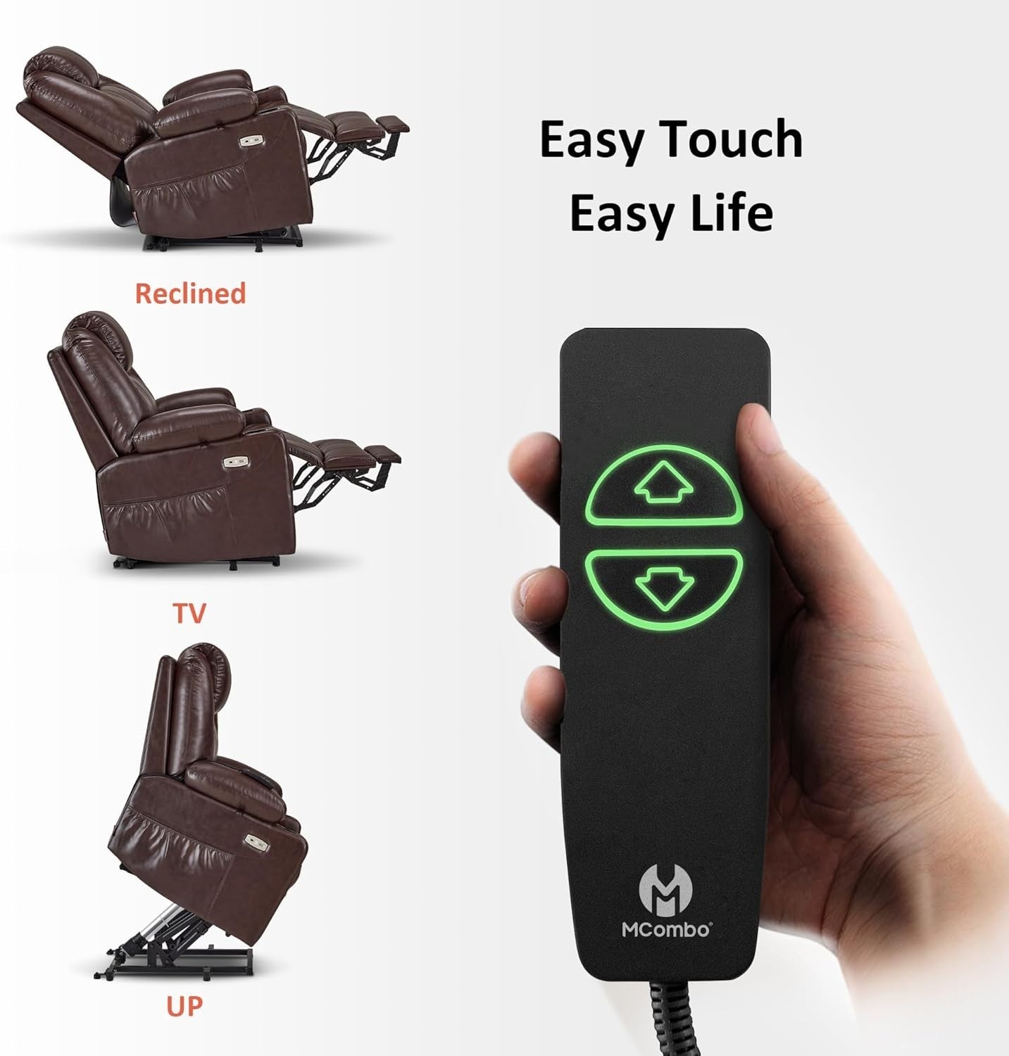 Dark Brown Riser Recliner Chair Lift Assist Heated Massage USB Faux Leather
