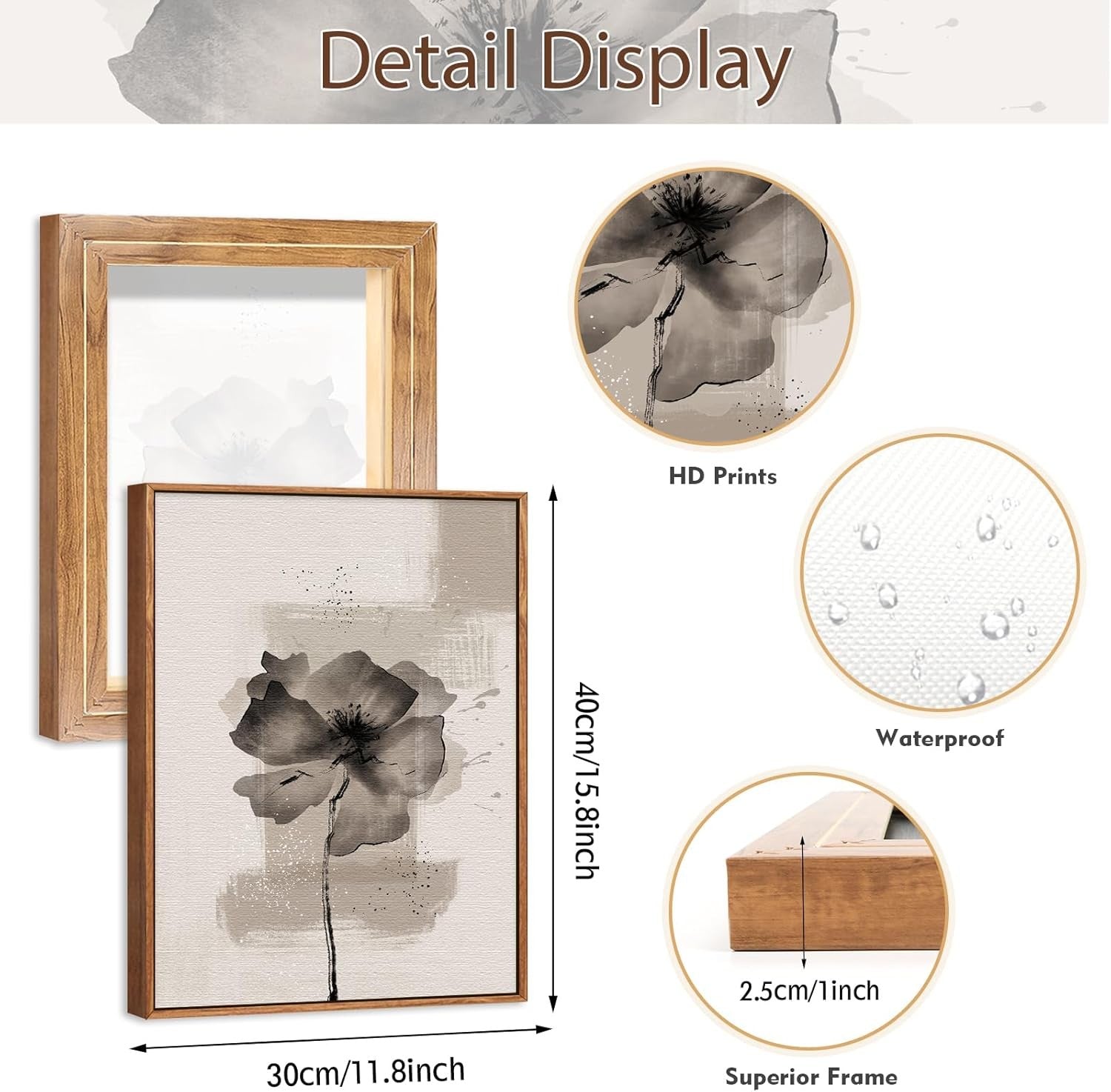 Abstract Neutral Floral Wall Art Set of 3 Framed 30x40cm