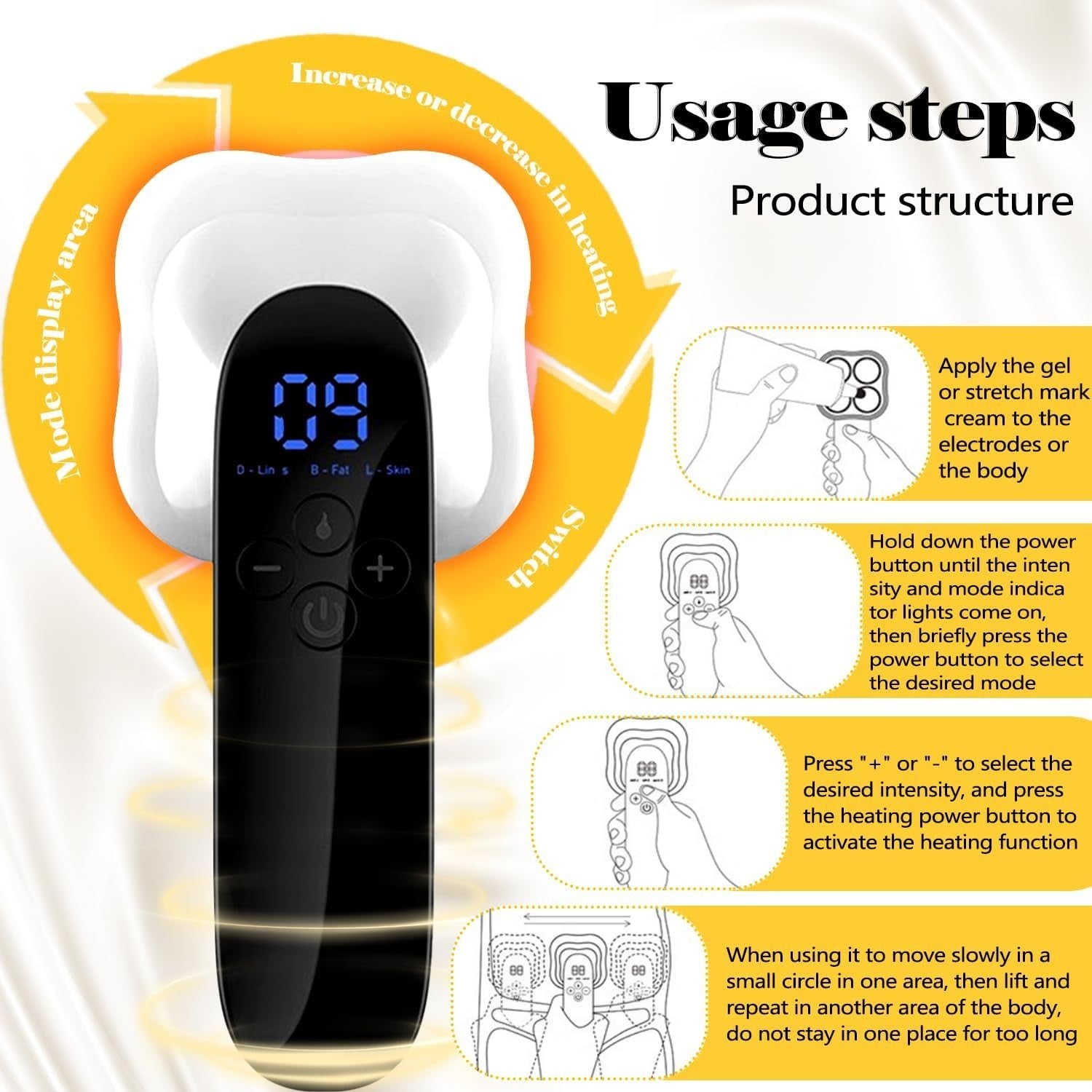 Wireless Cellulite Massager with Heat & Vibration for Belly, Waist, Arms, Legs S