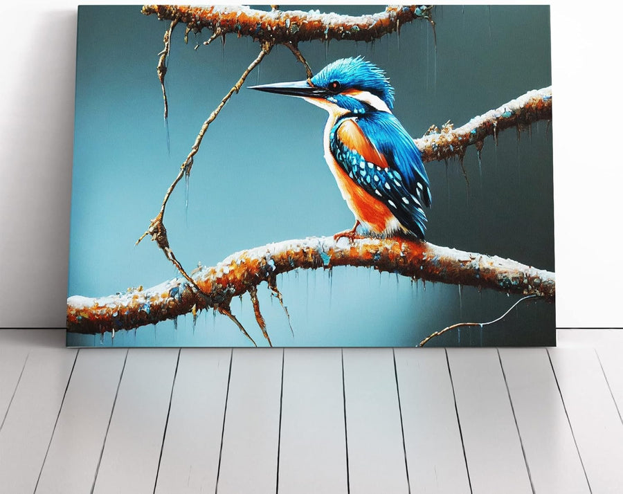Kingfisher Bird Canvas Wall Art 30x20in Framed Modern Home Decor