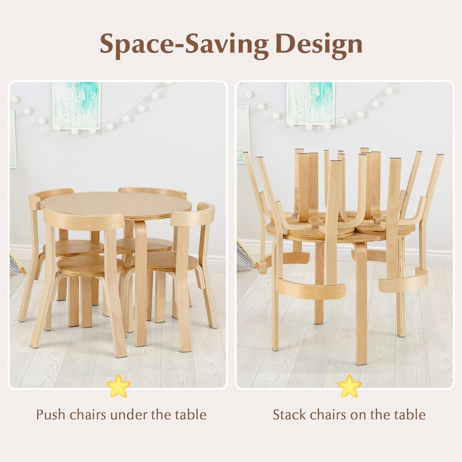 Kids 5-Piece Wooden Table & Chair Set with Ergonomic Chairs for Play & Learning