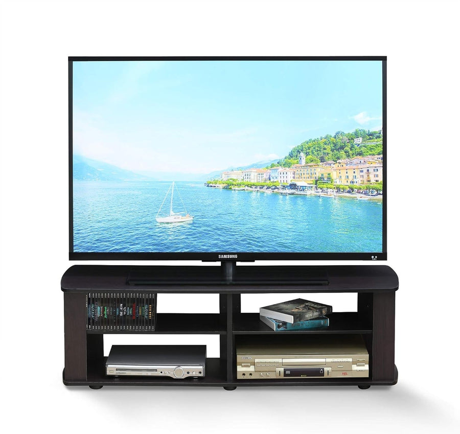 TV Stand Unit for 40" Flat Screens, Wood Storage Shelf, Dark Walnut