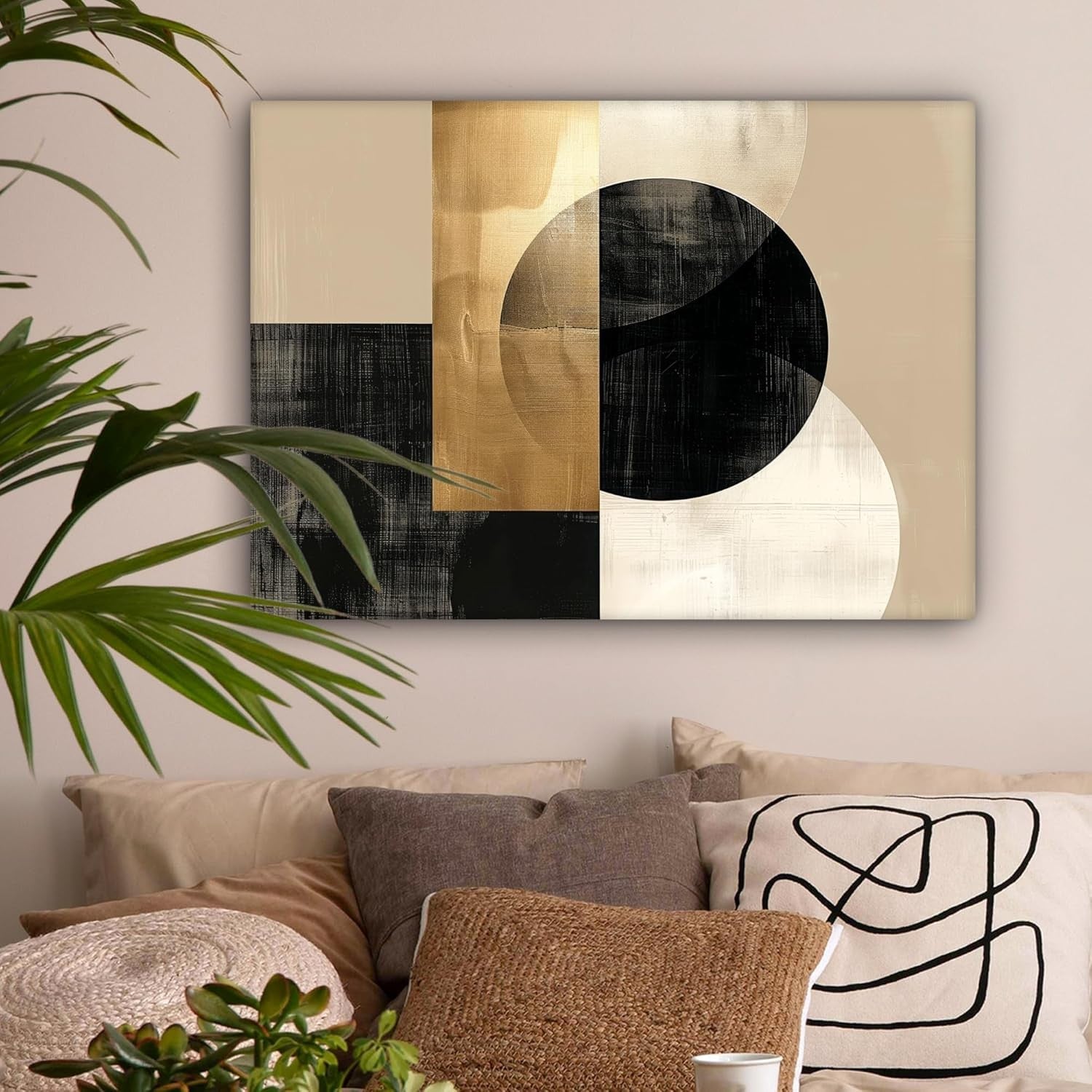 Abstract Gold Black Canvas Wall Art Modern Geometric 70x50cm Living Room Decor