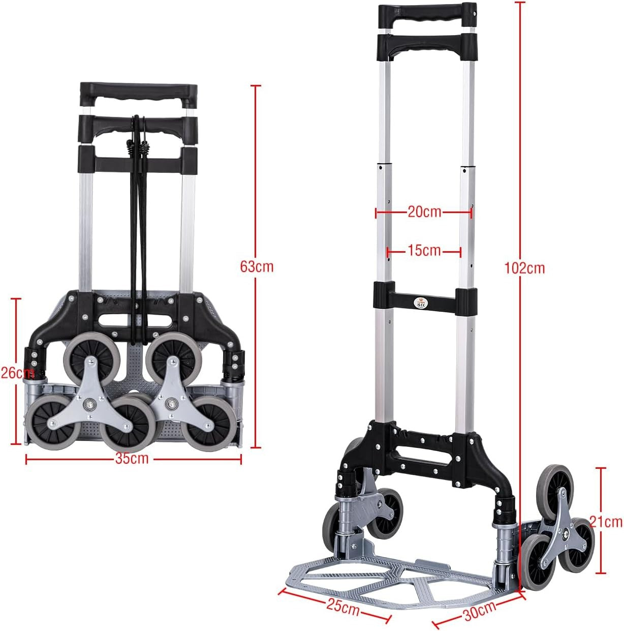 Folding Hand Truck Stair Climbing Trolley Aluminium 70kg Adjustable Wheels
