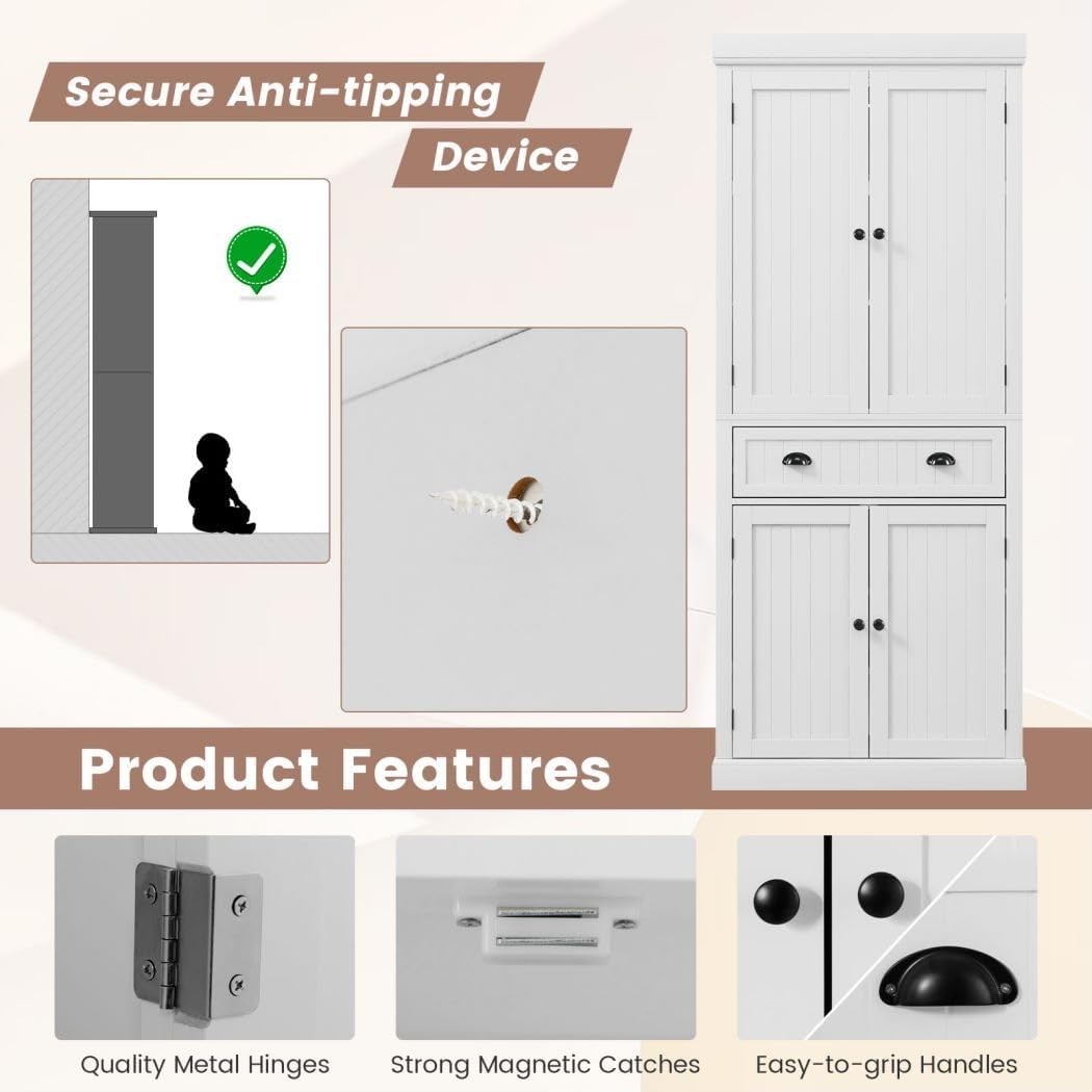 White Tall Kitchen Cupboard 183cm Pantry Storage Cabinet AdjustableUnit