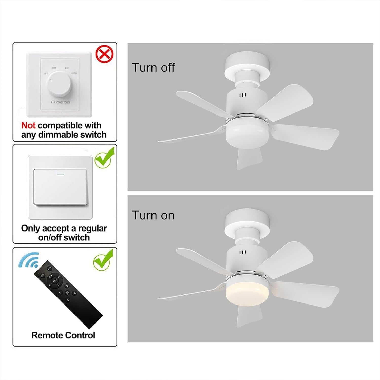 45cm Screw-In Ceiling Fan Light 4 Speeds 3 Colors White